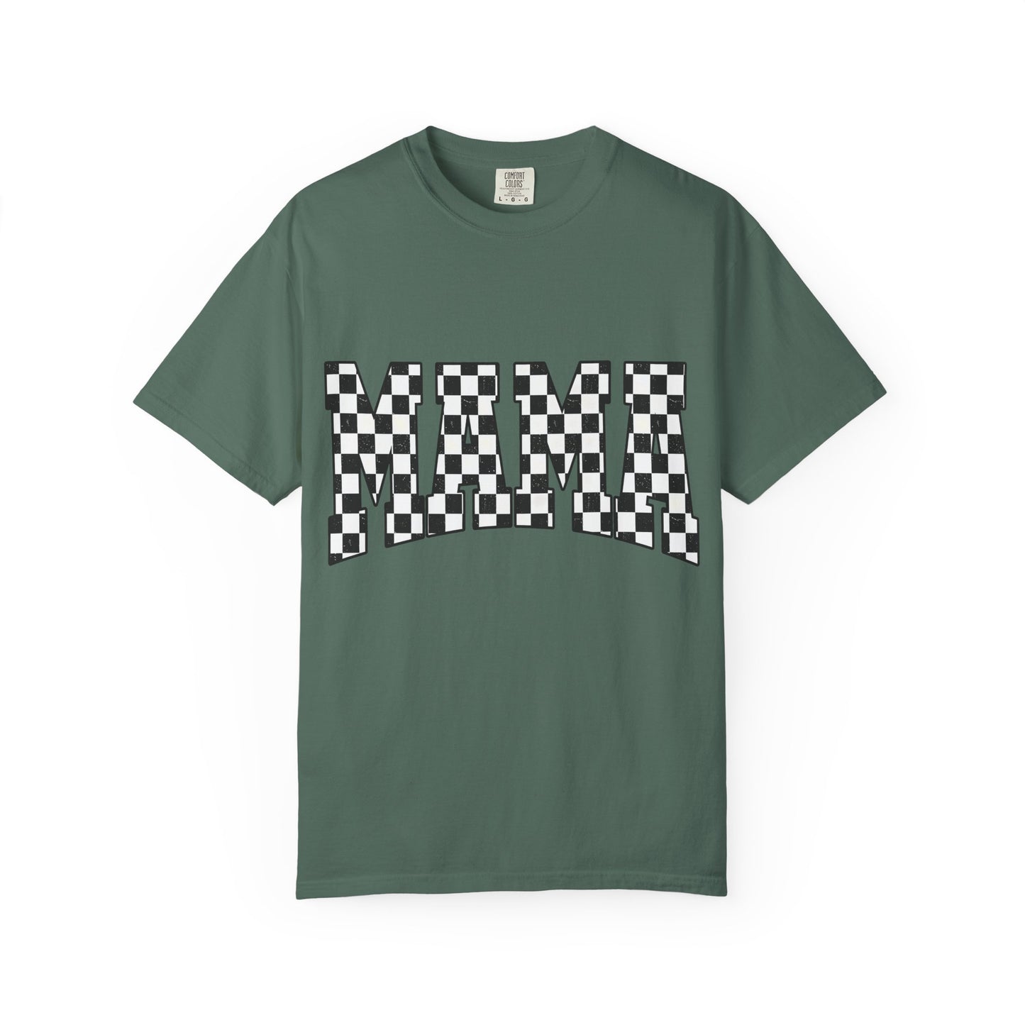 Mama Checkered Graphic Tee — Retro Black & White Mama T-Shirt