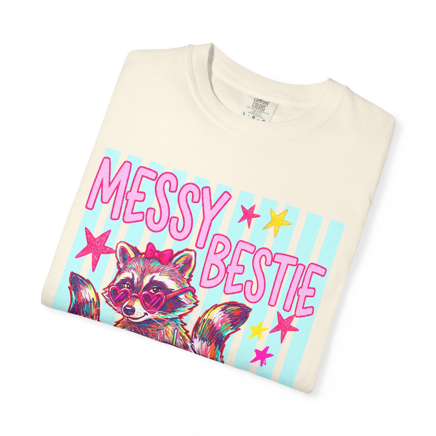Messy Bestie Raccoon T-Shirt — Cute Colorful Graphic Tee for Friends & Gifts