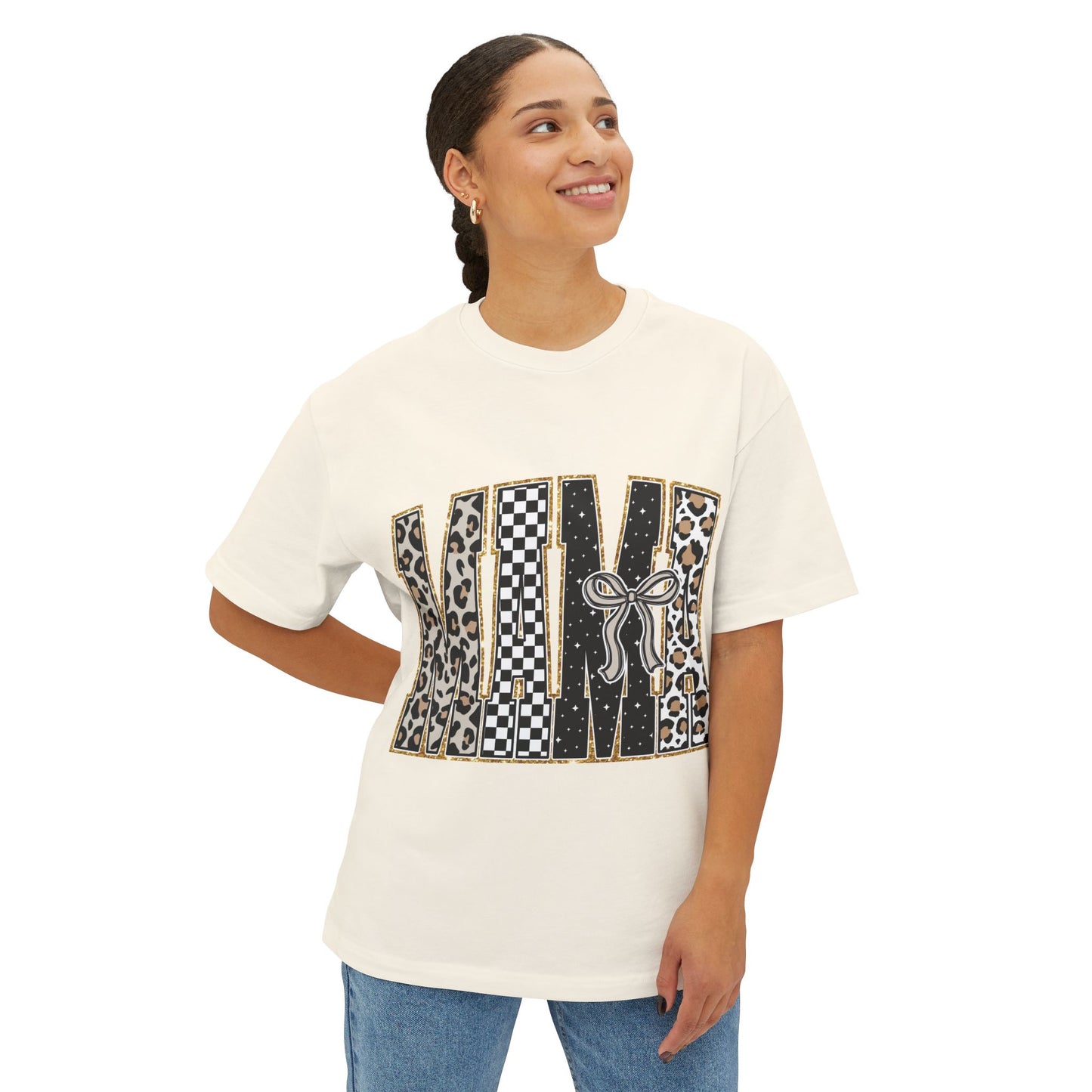 MAMA Leopard & Checkerboard Graphic Tee