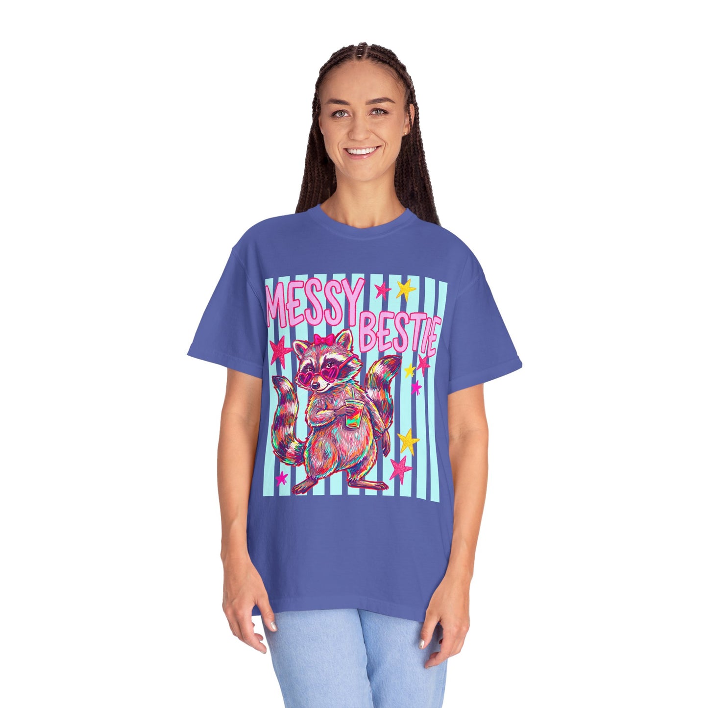 Messy Bestie Raccoon T-Shirt — Cute Colorful Graphic Tee for Friends & Gifts