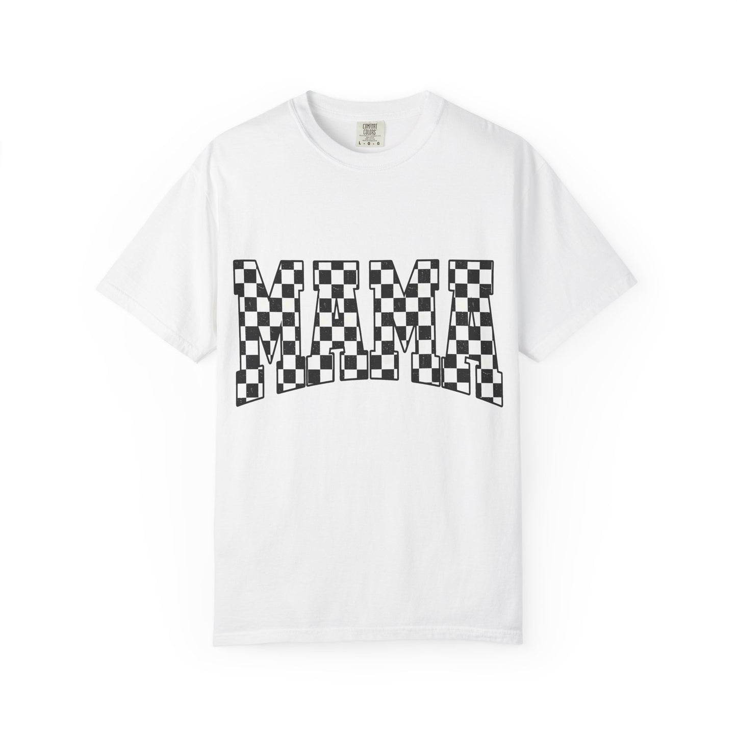Mama Checkered Graphic Tee — Retro Black & White Mama T-Shirt