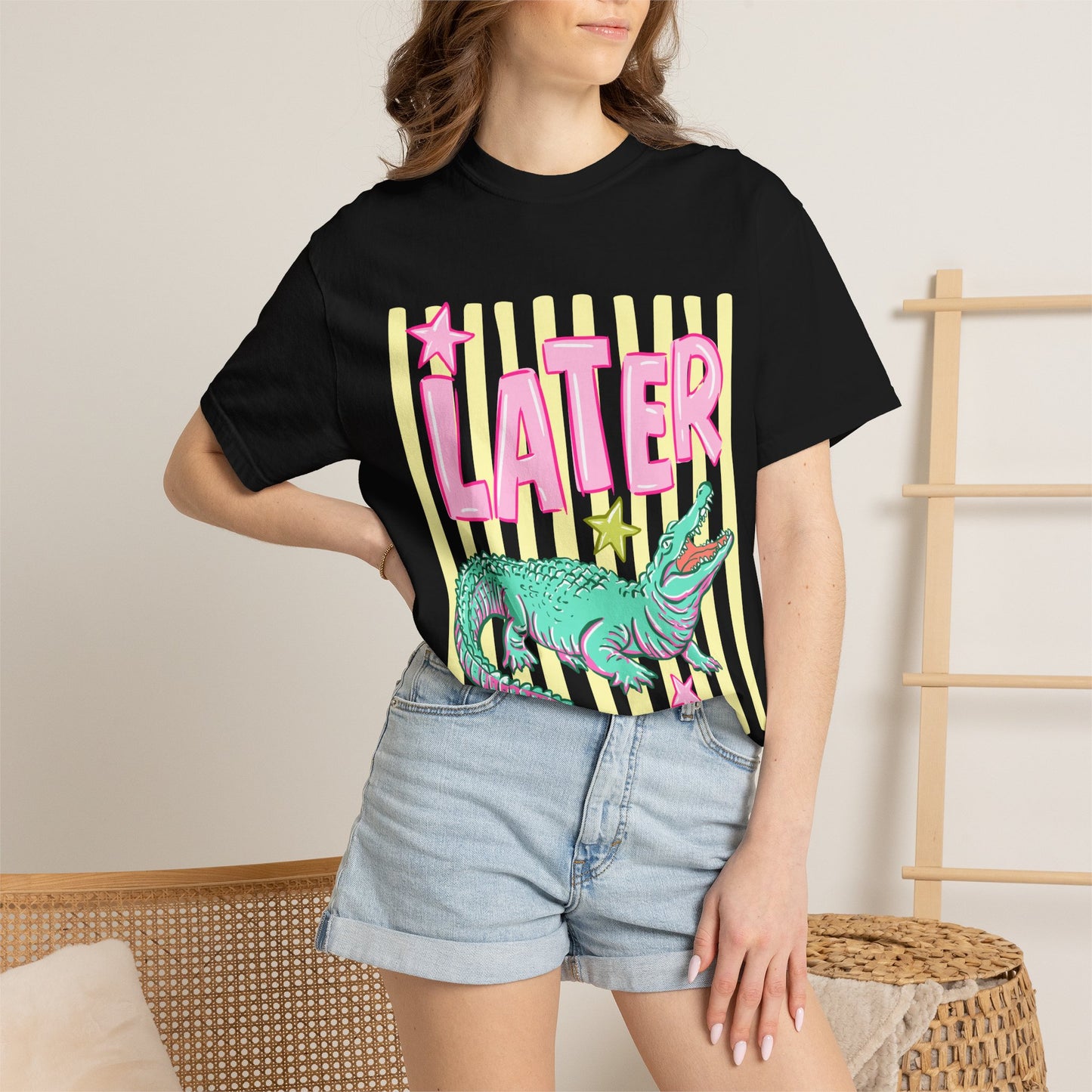 Later/After While T‑Shirt — Retro Neon Alligator Graphic Tee