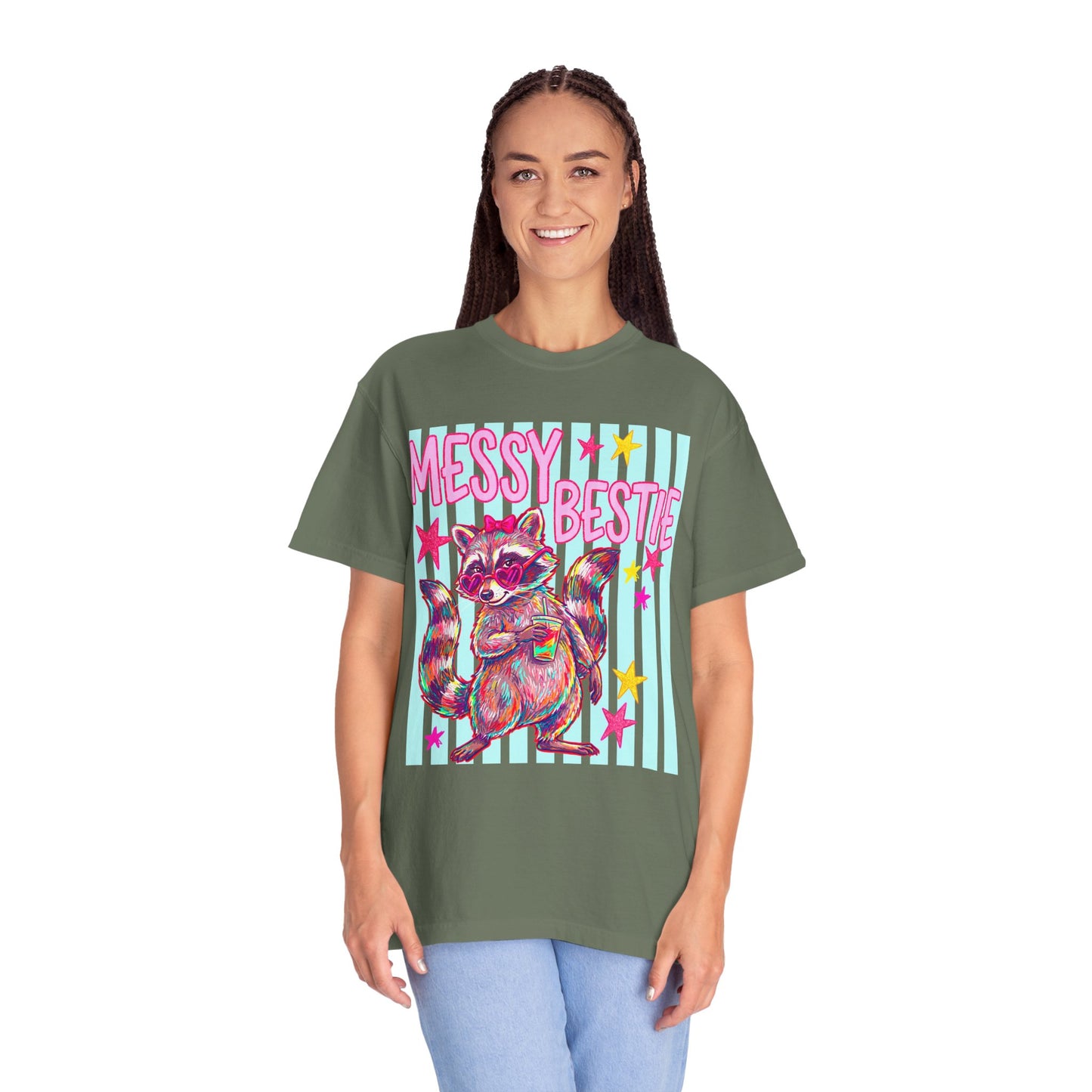 Messy Bestie Raccoon T-Shirt — Cute Colorful Graphic Tee for Friends & Gifts