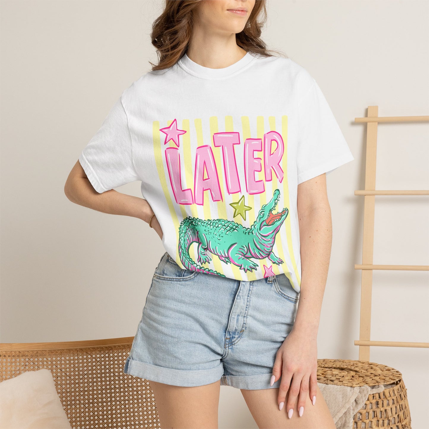 Later/After While T‑Shirt — Retro Neon Alligator Graphic Tee