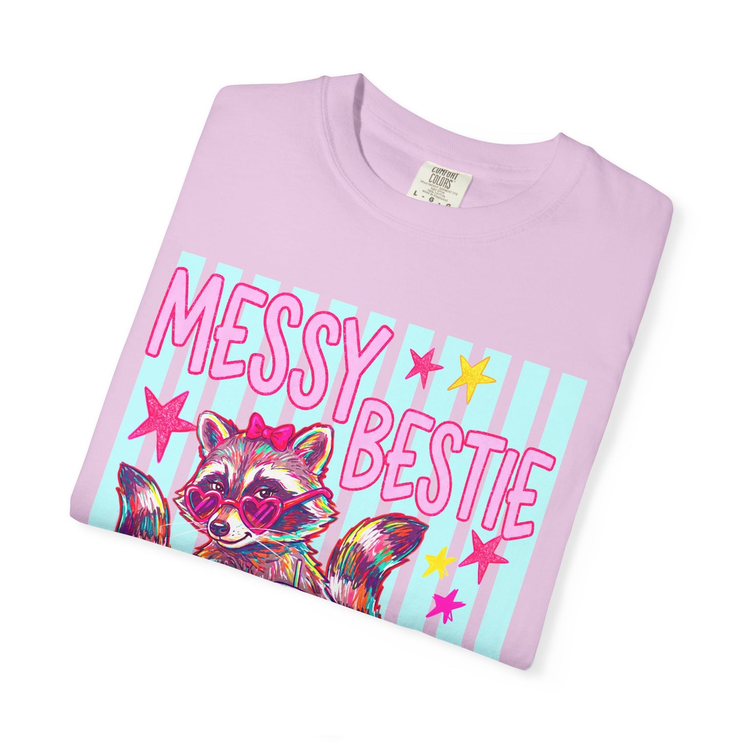 Messy Bestie Raccoon T-Shirt — Cute Colorful Graphic Tee for Friends & Gifts