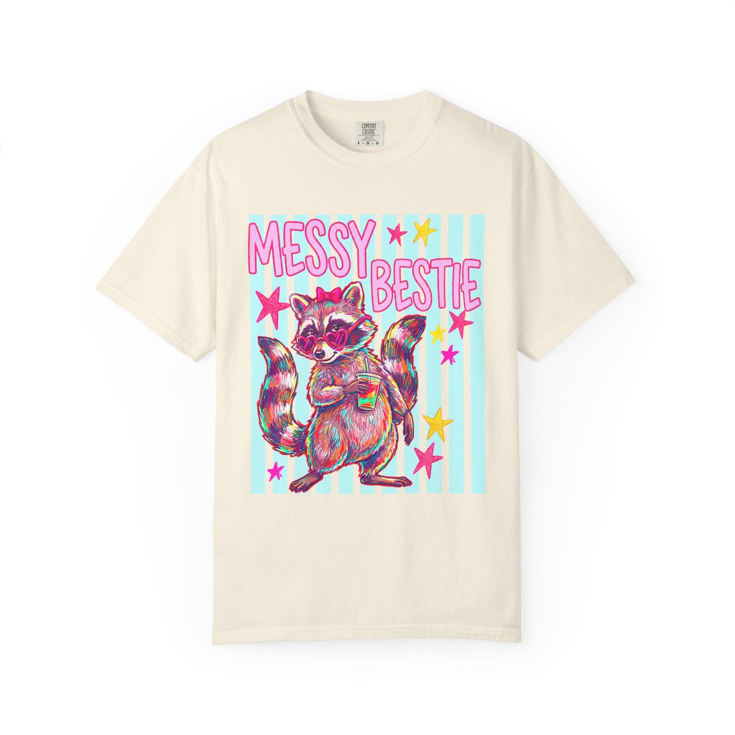 Messy Bestie Raccoon T-Shirt — Cute Colorful Graphic Tee for Friends & Gifts