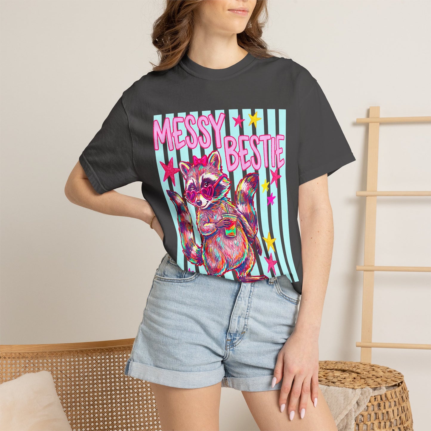 Messy Bestie Raccoon T-Shirt — Cute Colorful Graphic Tee for Friends & Gifts