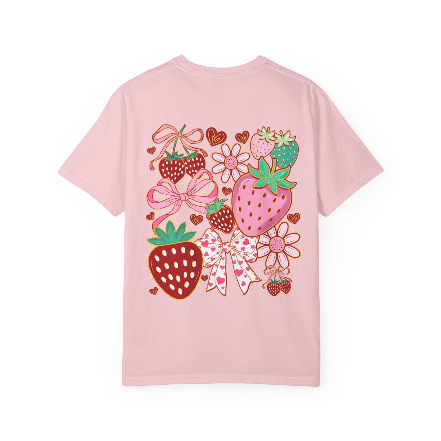 Strawberry Patch Graphic T-Shirt — Cute Ribbon & Flower Fruit Tee