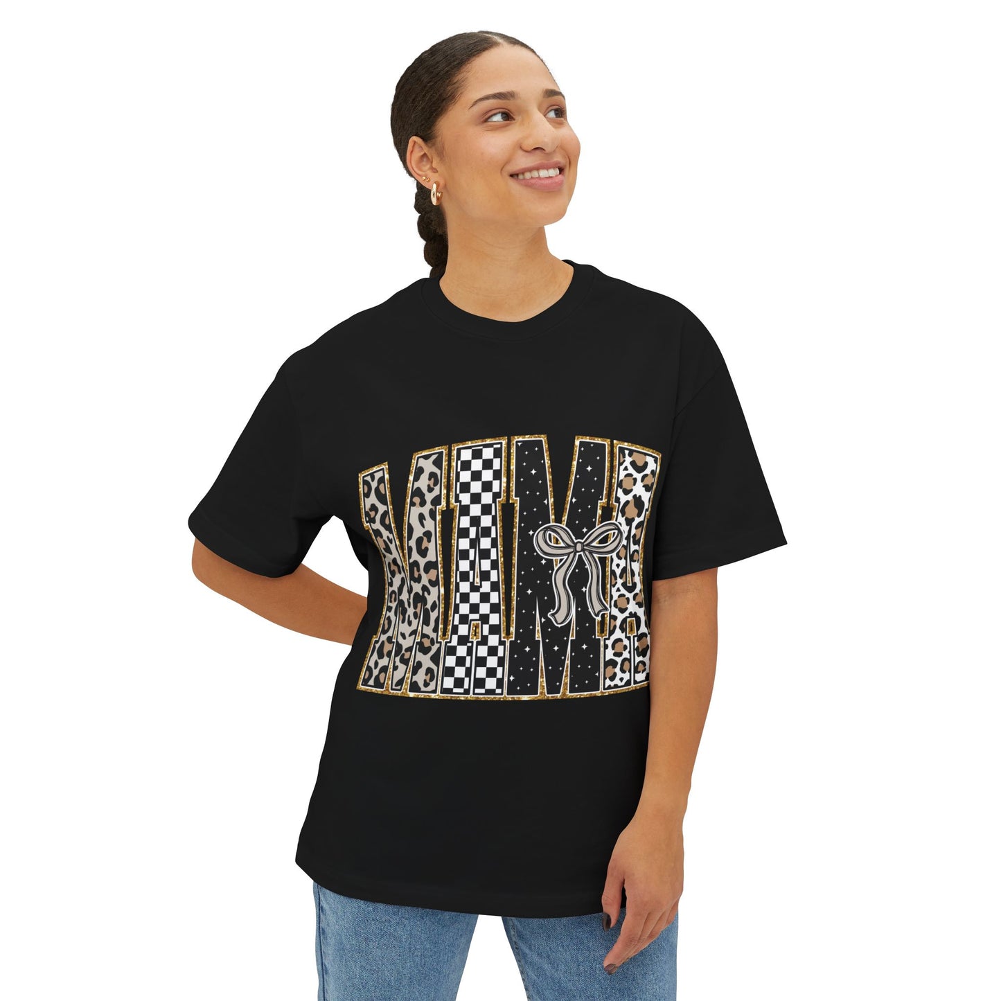 MAMA Leopard & Checkerboard Graphic Tee
