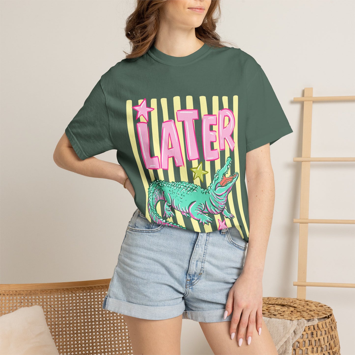 Later/After While T‑Shirt — Retro Neon Alligator Graphic Tee