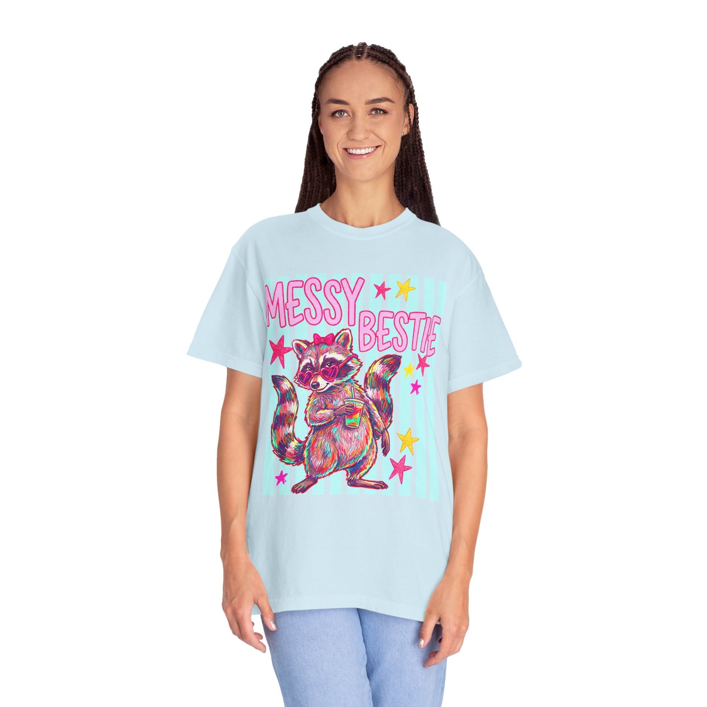 Messy Bestie Raccoon T-Shirt — Cute Colorful Graphic Tee for Friends & Gifts