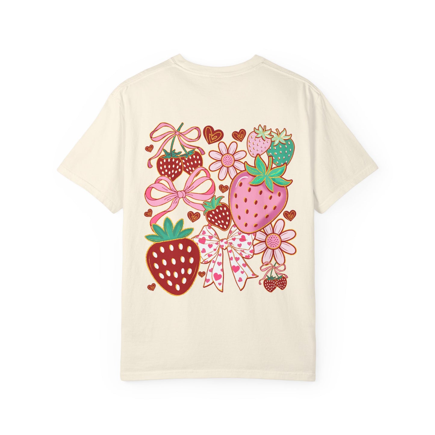 Strawberry Patch Graphic T-Shirt — Cute Ribbon & Flower Fruit Tee