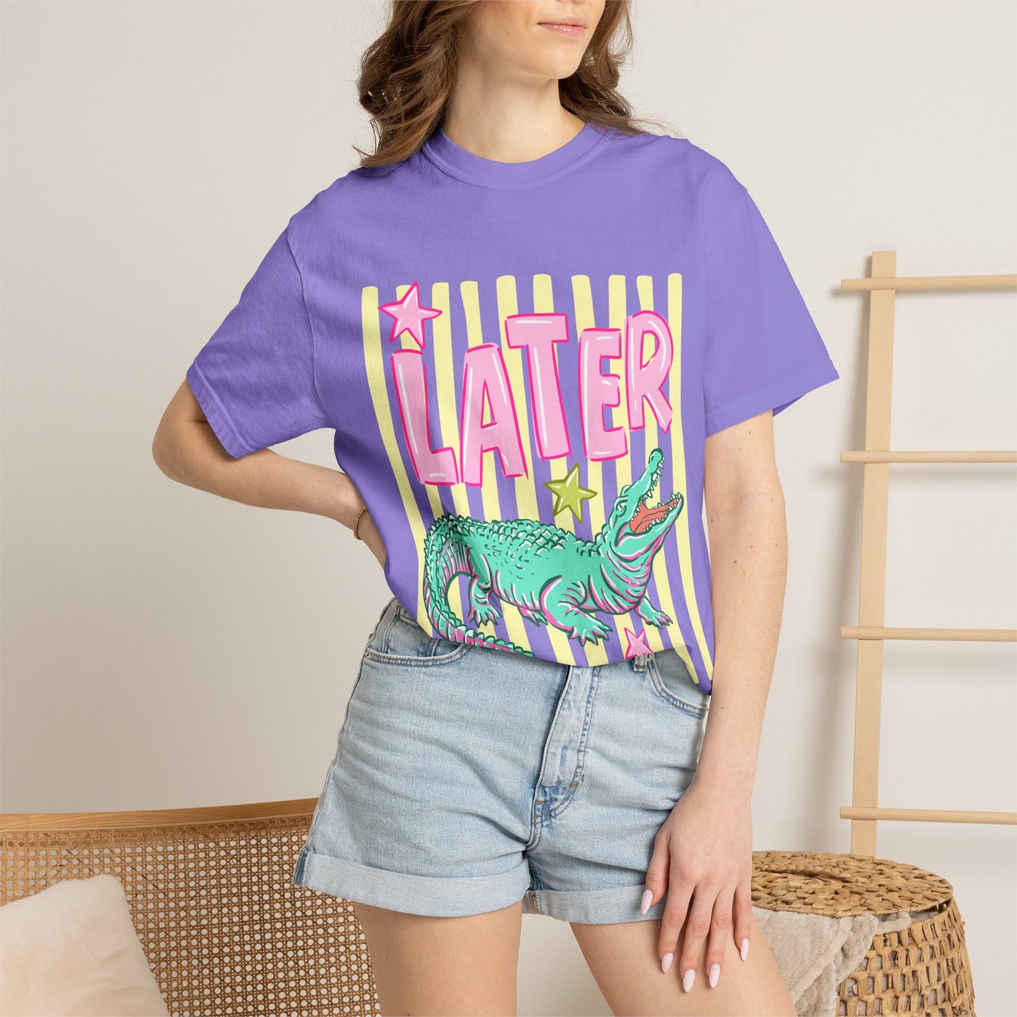 Later/After While T‑Shirt — Retro Neon Alligator Graphic Tee