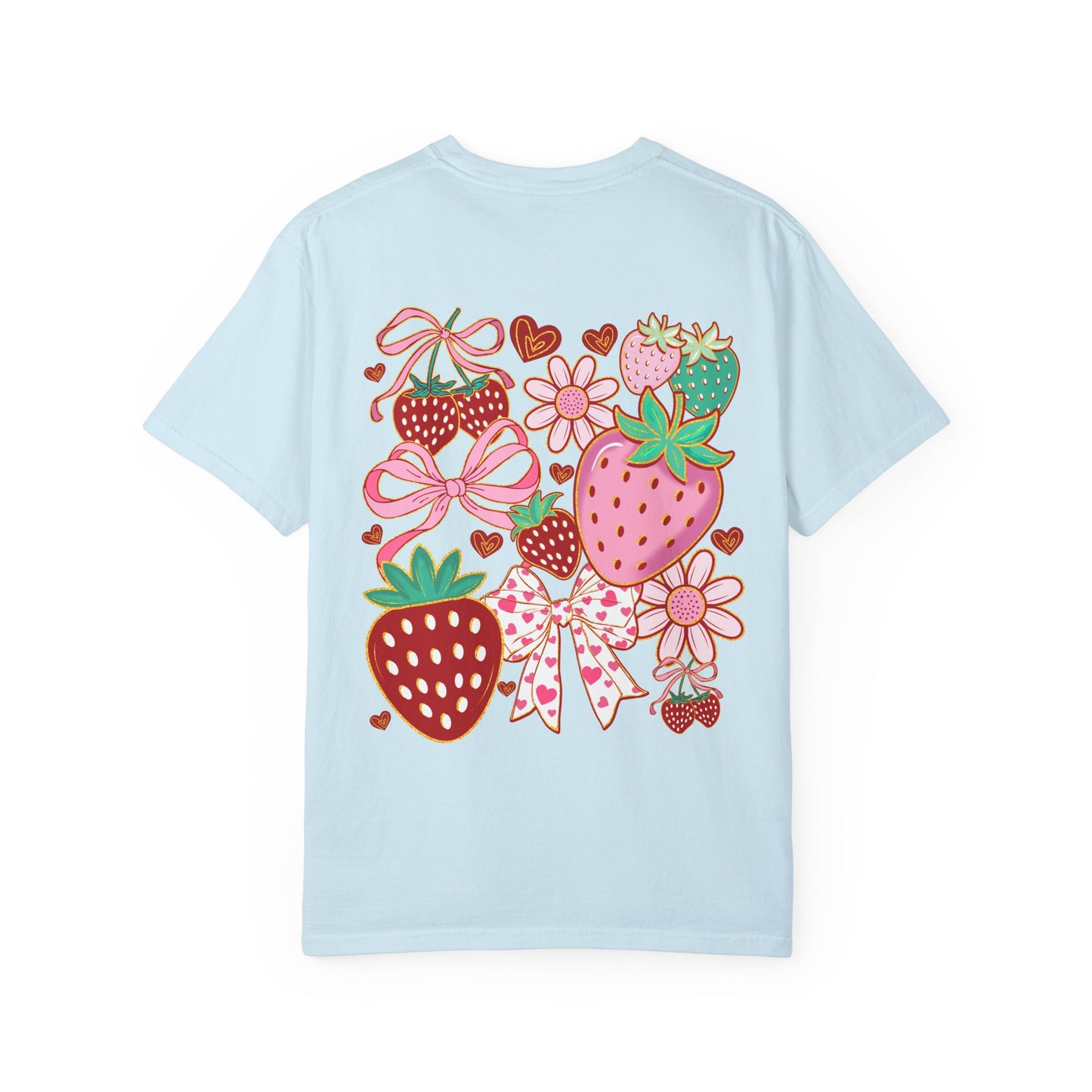 Strawberry Patch Graphic T-Shirt — Cute Ribbon & Flower Fruit Tee