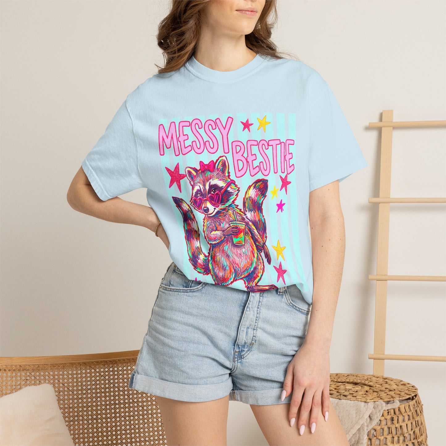 Messy Bestie Raccoon T-Shirt — Cute Colorful Graphic Tee for Friends & Gifts