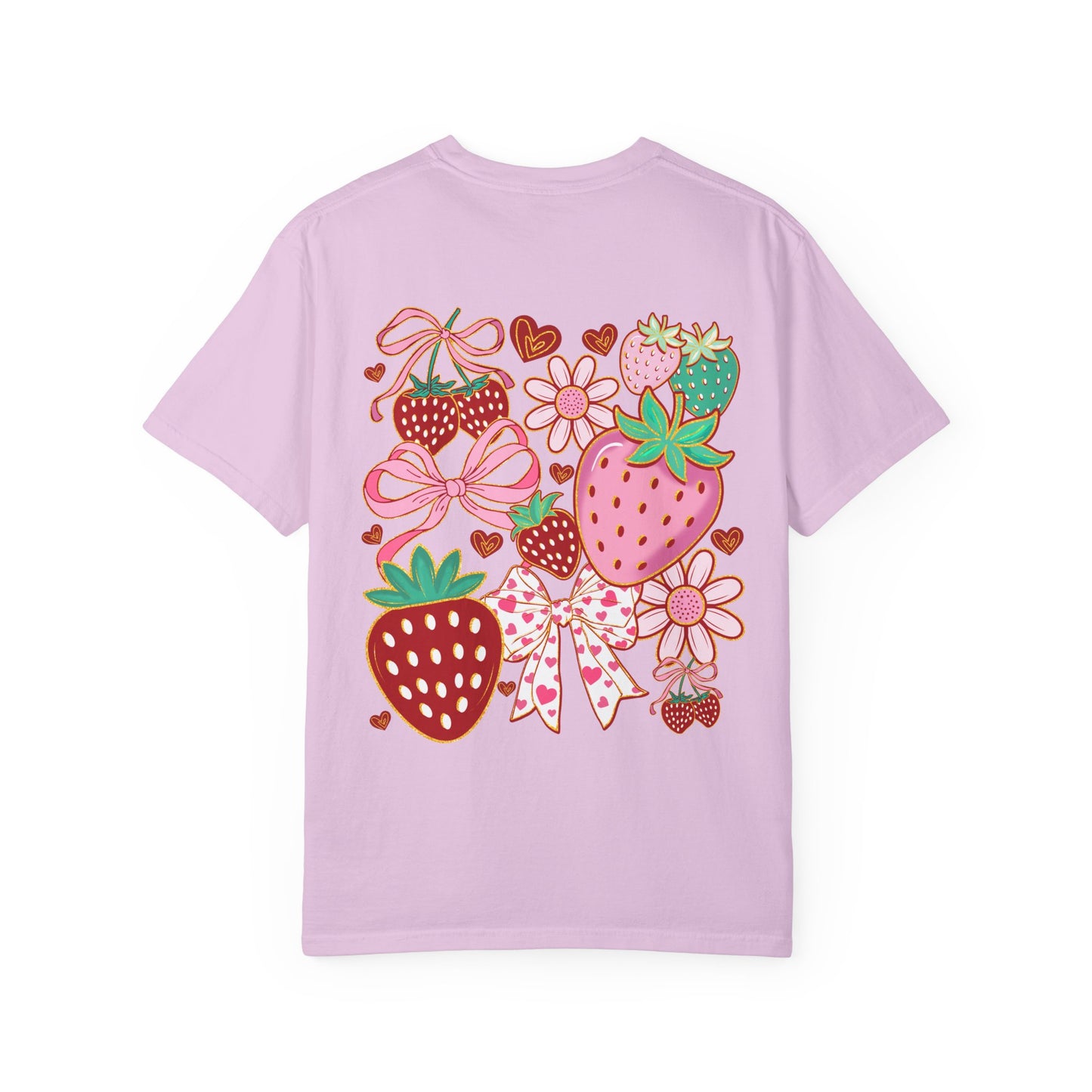 Strawberry Patch Graphic T-Shirt — Cute Ribbon & Flower Fruit Tee