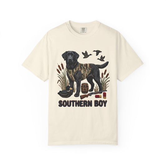 Southern Boy Hunting Dog T-Shirt — Black Lab, Duck Hunting Graphic Tee