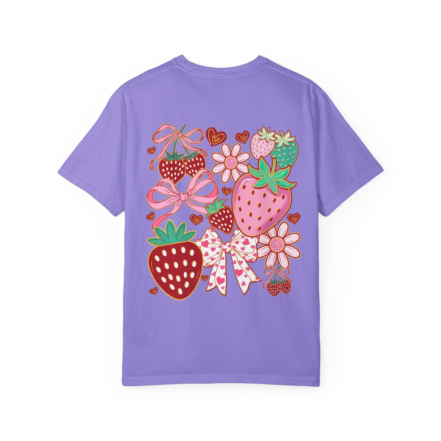 Strawberry Patch Graphic T-Shirt — Cute Ribbon & Flower Fruit Tee