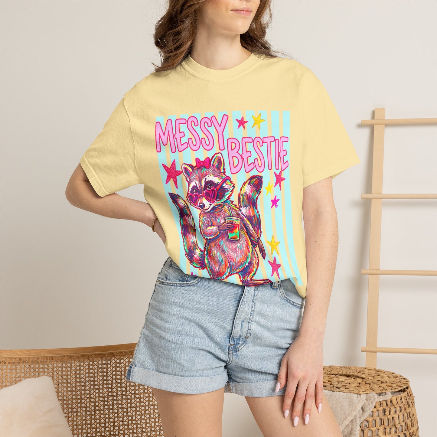 Messy Bestie Raccoon T-Shirt — Cute Colorful Graphic Tee for Friends & Gifts