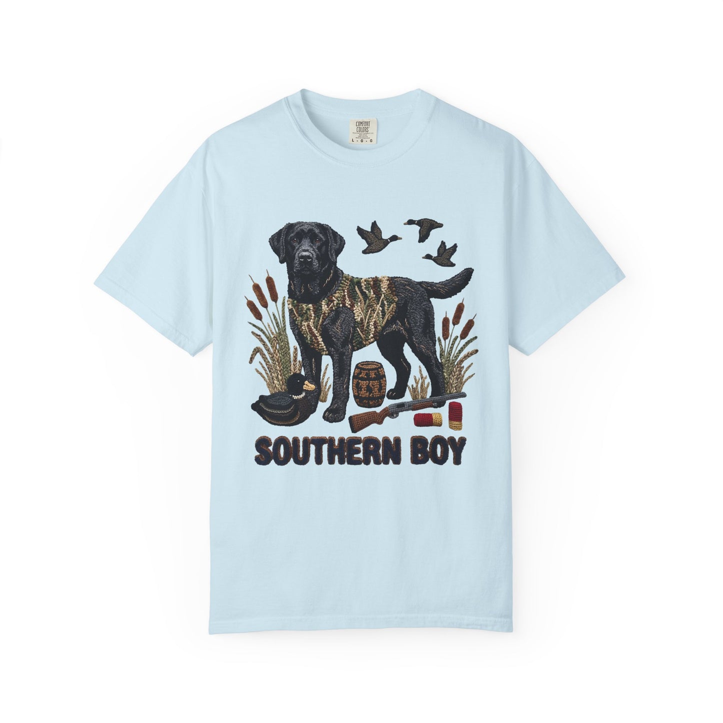 Southern Boy Hunting Dog T-Shirt — Black Lab, Duck Hunting Graphic Tee