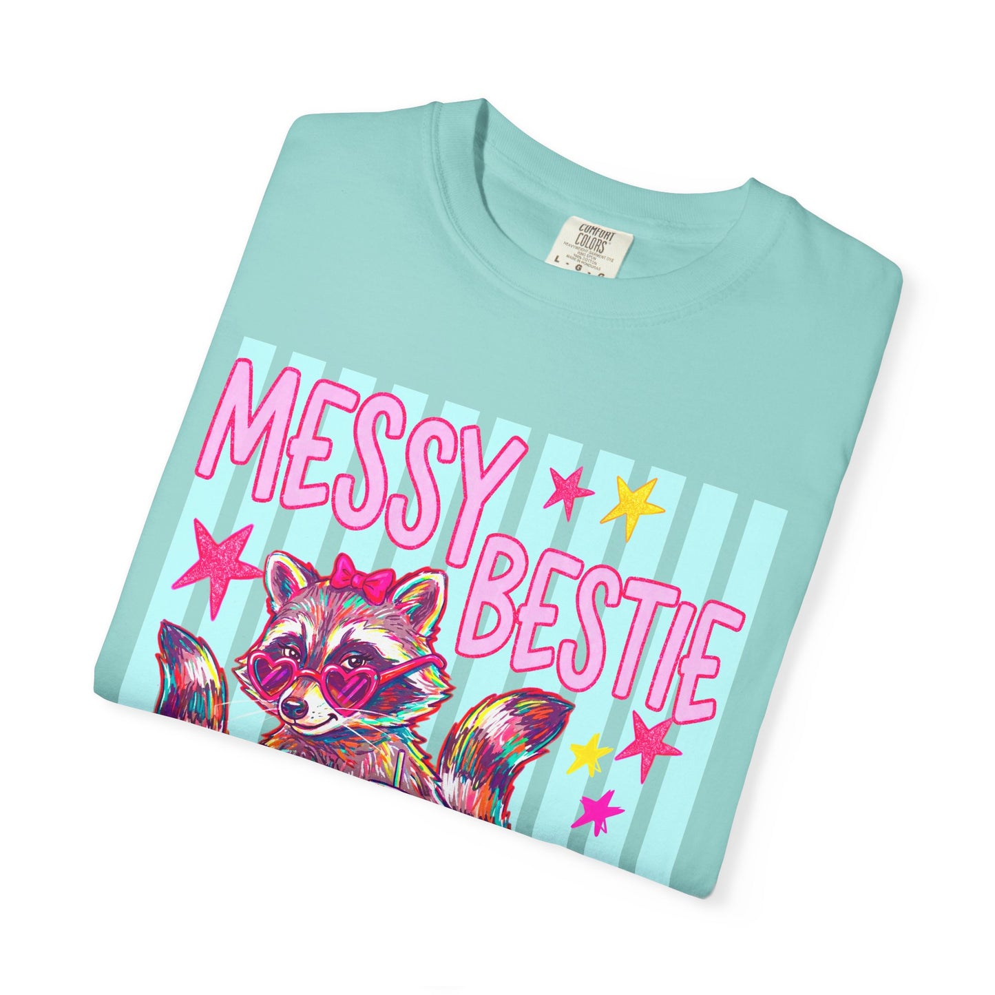 Messy Bestie Raccoon T-Shirt — Cute Colorful Graphic Tee for Friends & Gifts