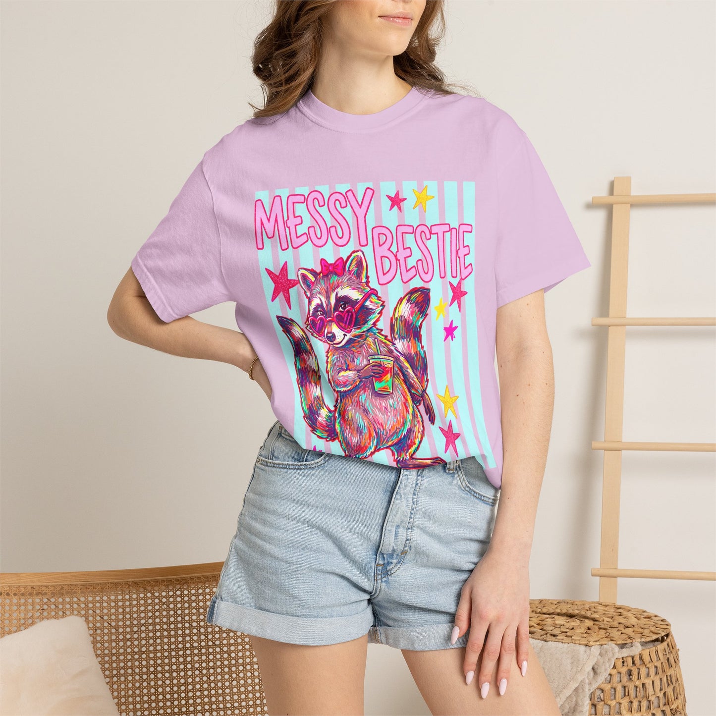 Messy Bestie Raccoon T-Shirt — Cute Colorful Graphic Tee for Friends & Gifts