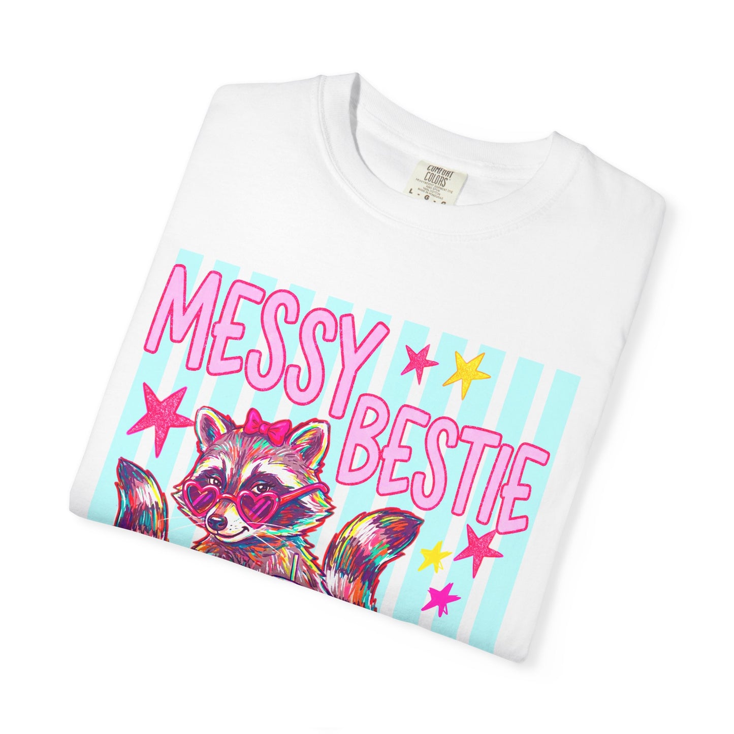 Messy Bestie Raccoon T-Shirt — Cute Colorful Graphic Tee for Friends & Gifts
