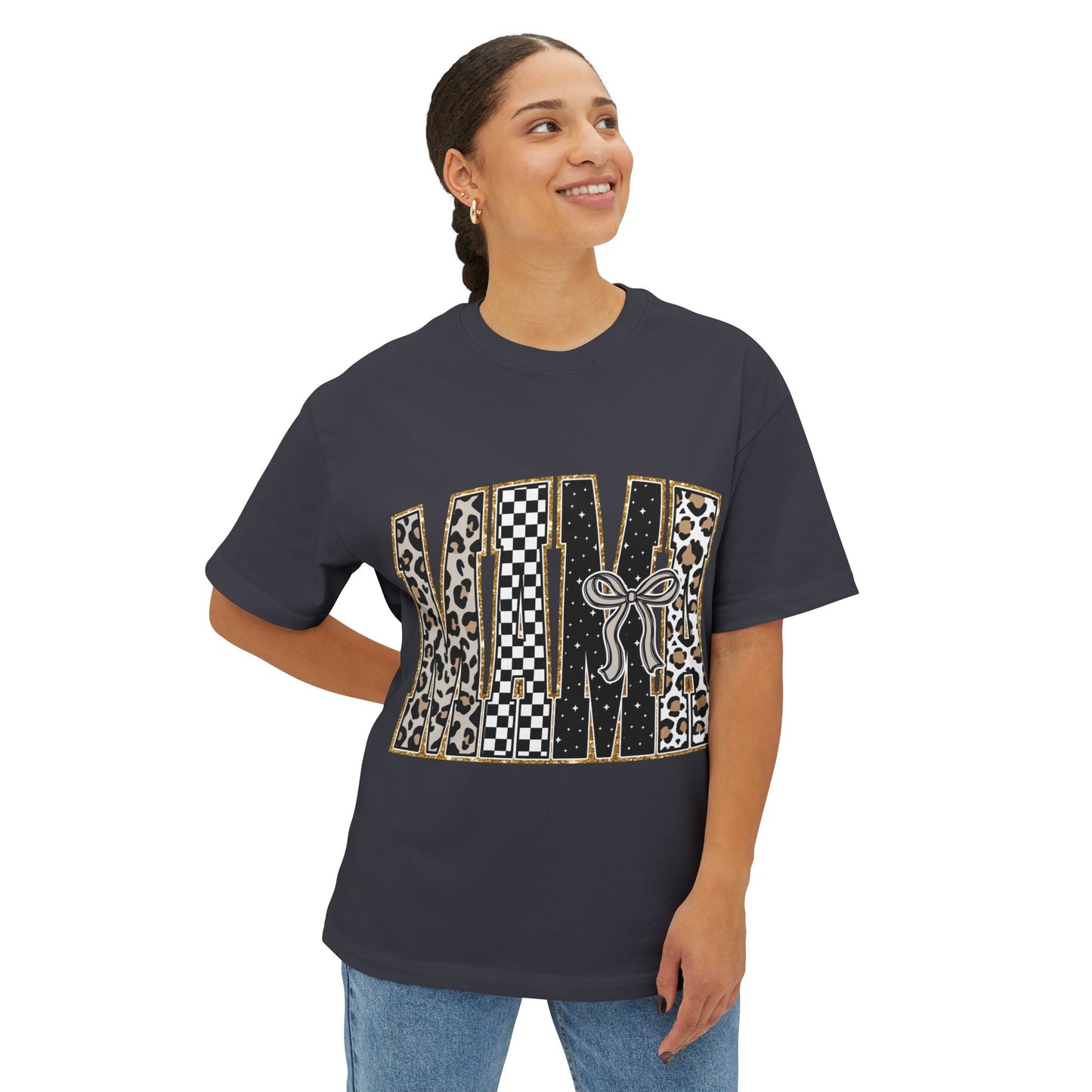 MAMA Leopard & Checkerboard Graphic Tee