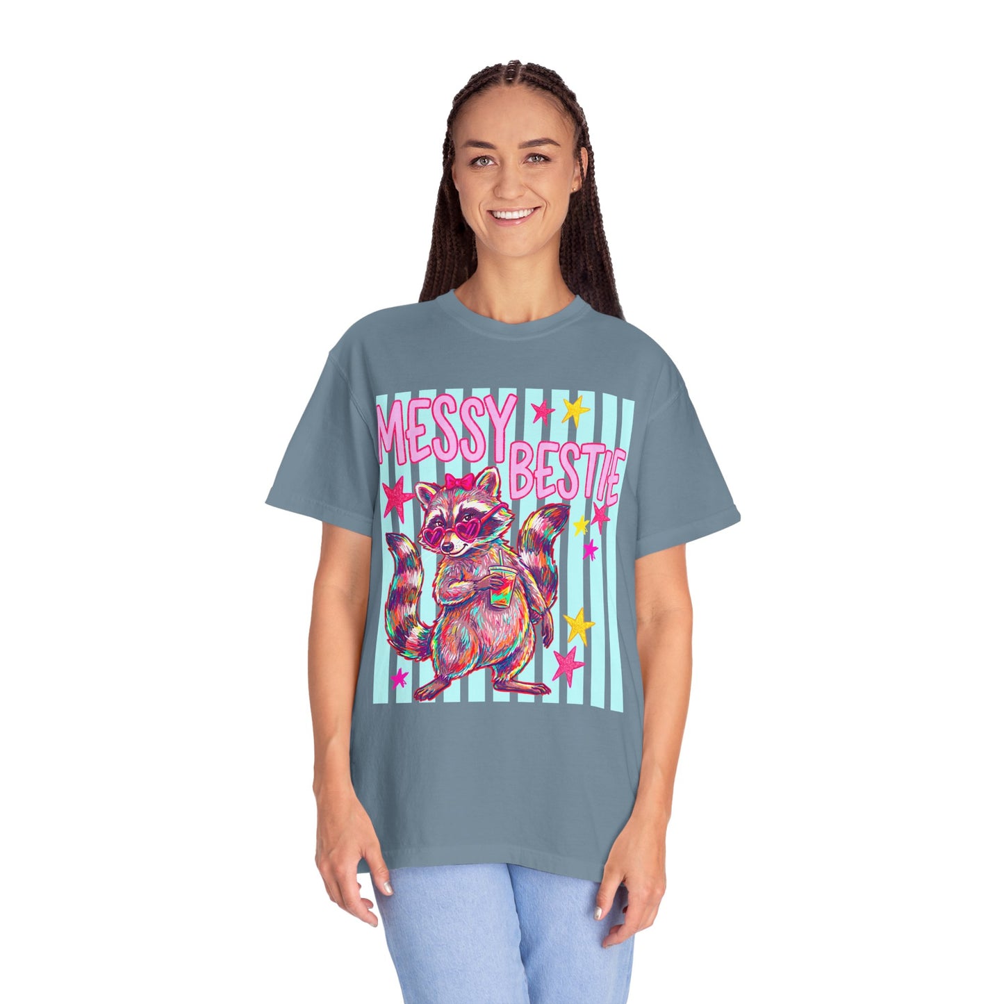 Messy Bestie Raccoon T-Shirt — Cute Colorful Graphic Tee for Friends & Gifts