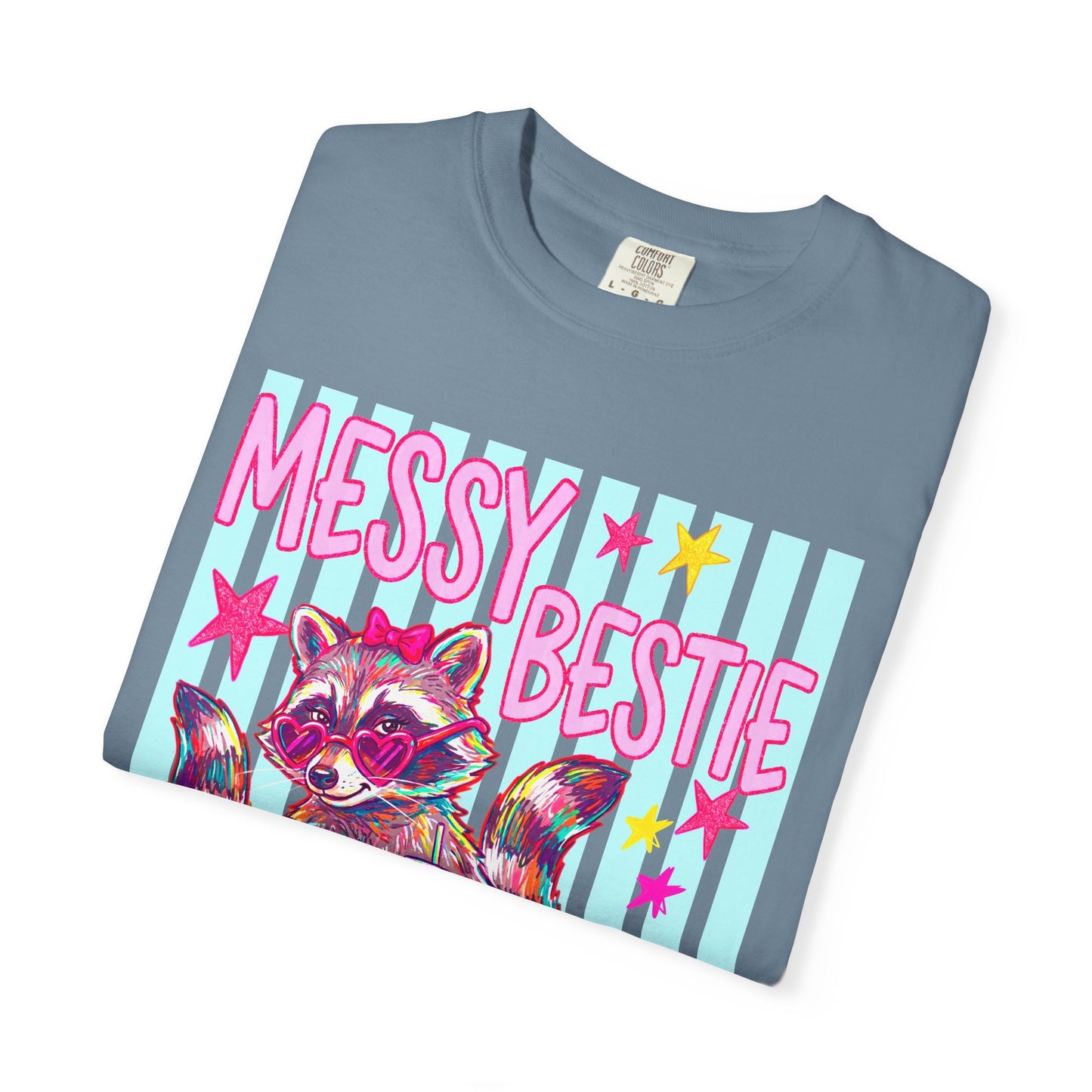 Messy Bestie Raccoon T-Shirt — Cute Colorful Graphic Tee for Friends & Gifts