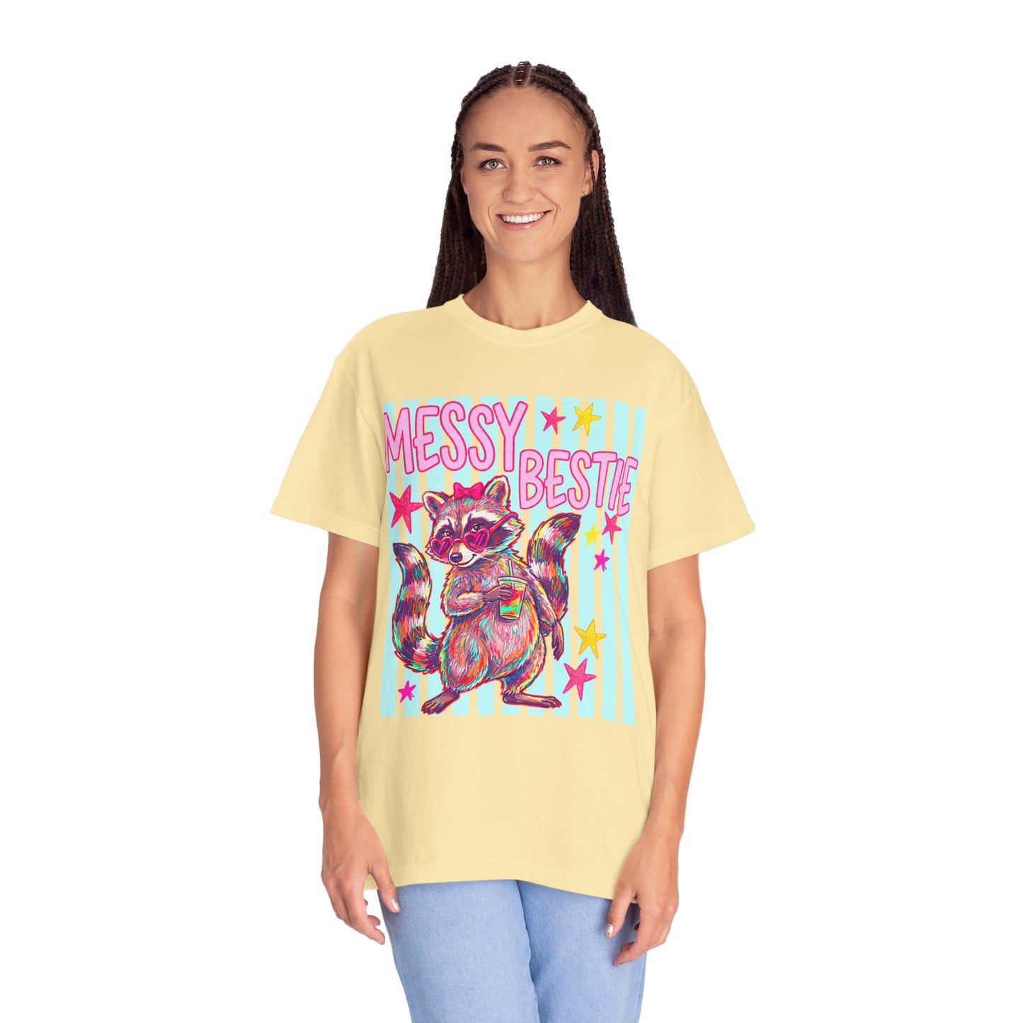 Messy Bestie Raccoon T-Shirt — Cute Colorful Graphic Tee for Friends & Gifts