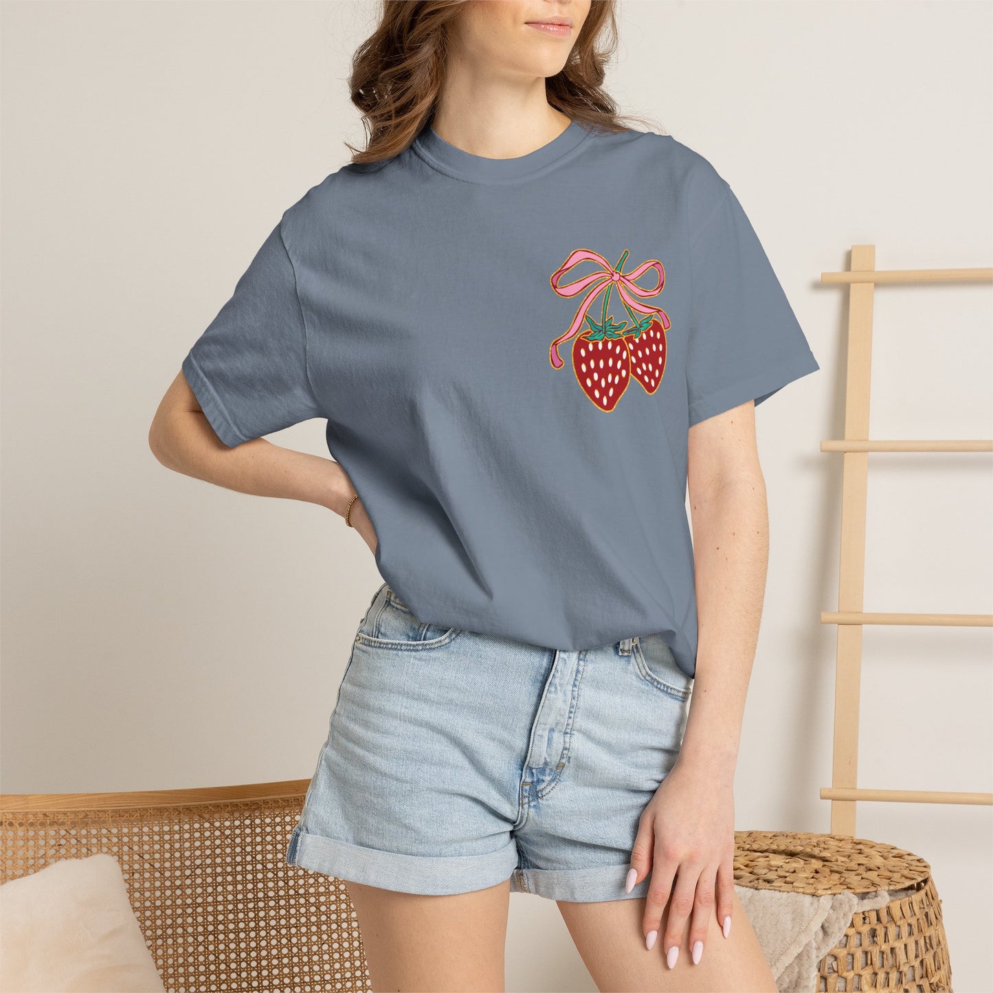 Strawberry Patch Graphic T-Shirt — Cute Ribbon & Flower Fruit Tee
