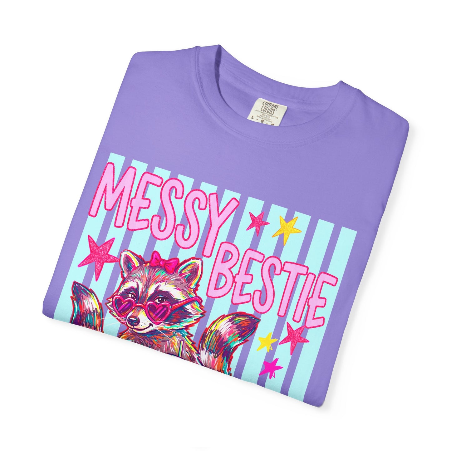 Messy Bestie Raccoon T-Shirt — Cute Colorful Graphic Tee for Friends & Gifts