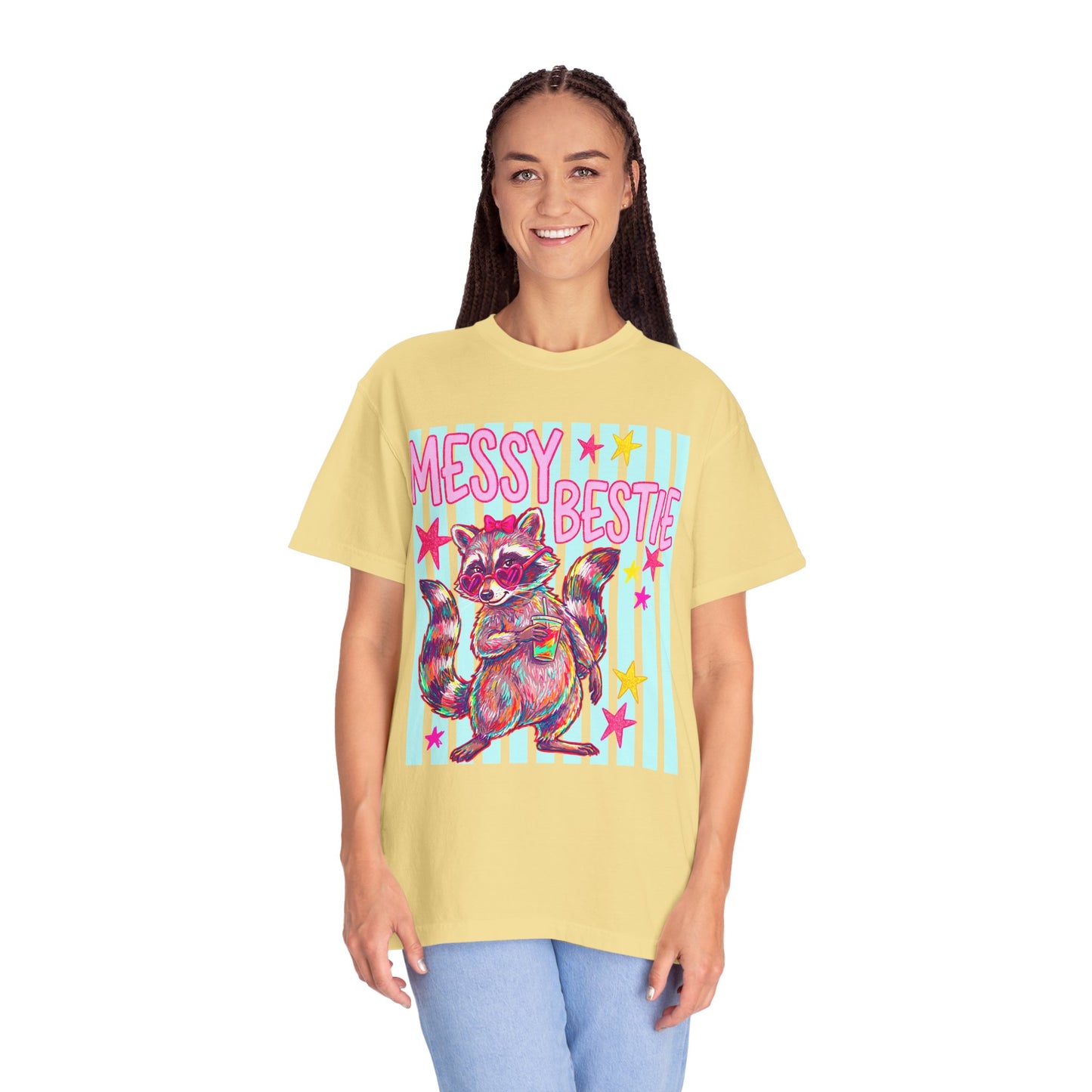 Messy Bestie Raccoon T-Shirt — Cute Colorful Graphic Tee for Friends & Gifts