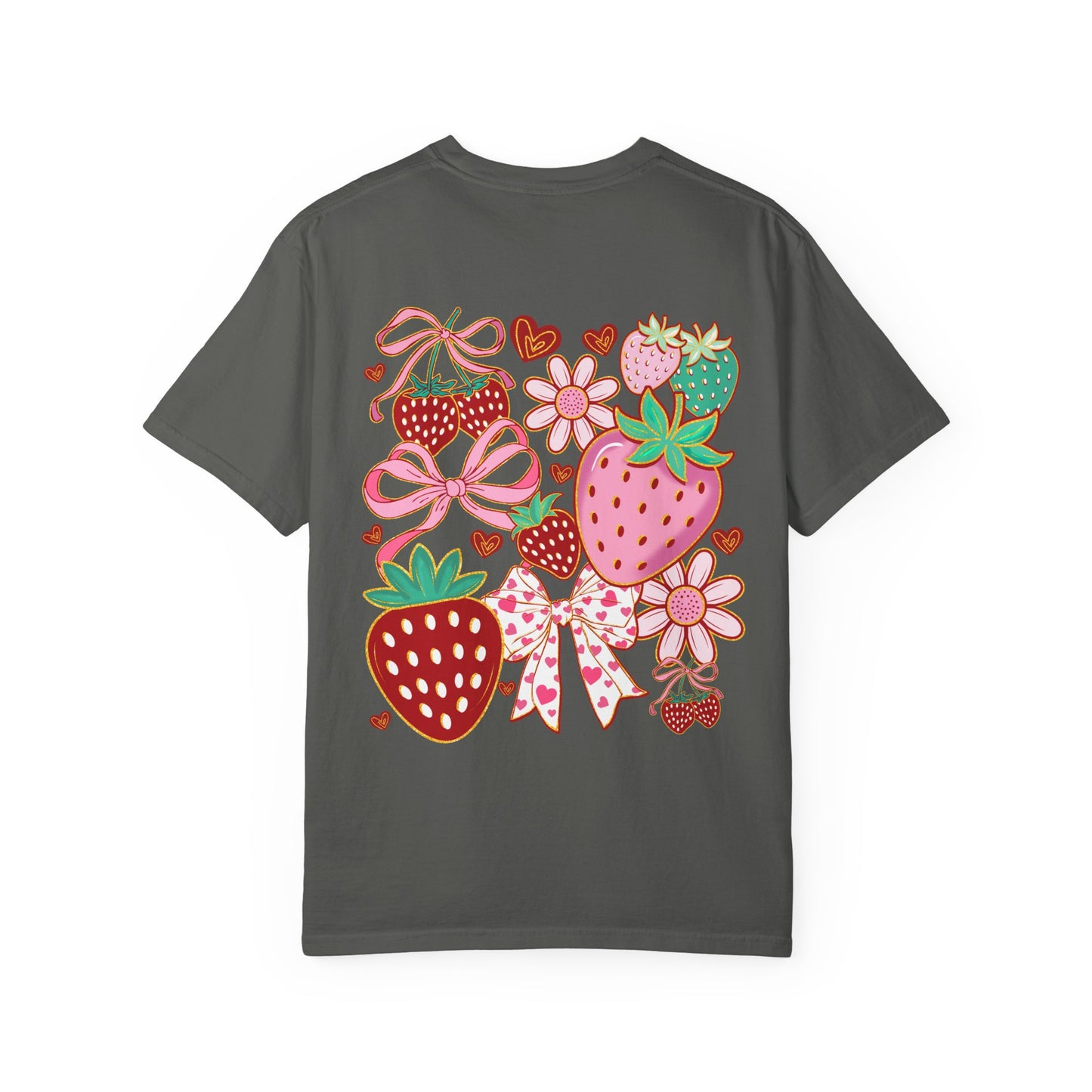 Strawberry Patch Graphic T-Shirt — Cute Ribbon & Flower Fruit Tee