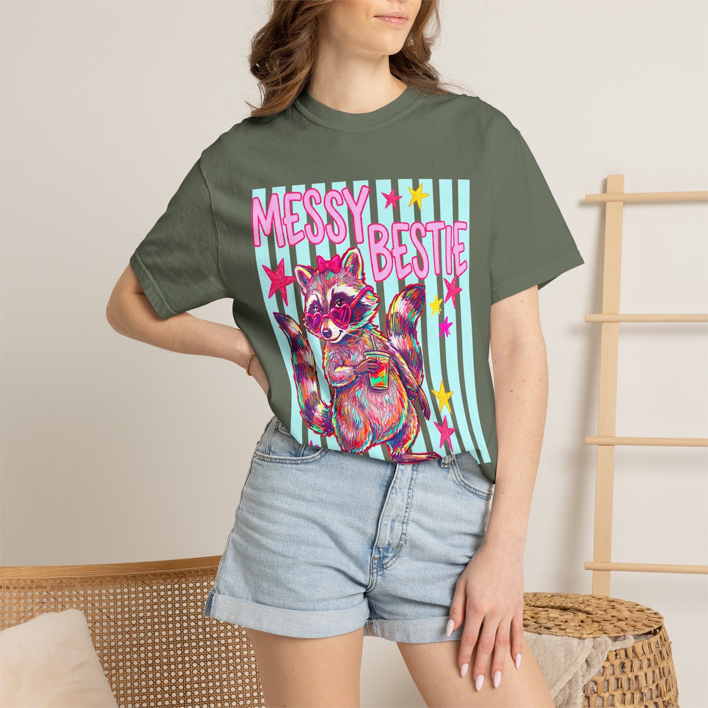 Messy Bestie Raccoon T-Shirt — Cute Colorful Graphic Tee for Friends & Gifts