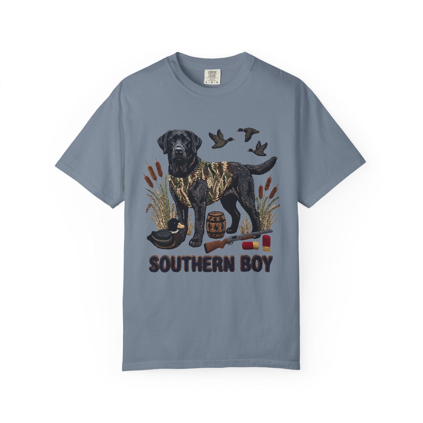 Southern Boy Hunting Dog T-Shirt — Black Lab, Duck Hunting Graphic Tee