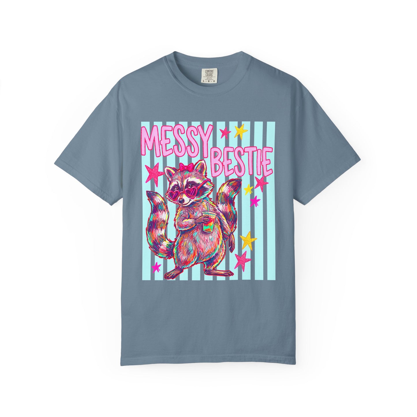 Messy Bestie Raccoon T-Shirt — Cute Colorful Graphic Tee for Friends & Gifts