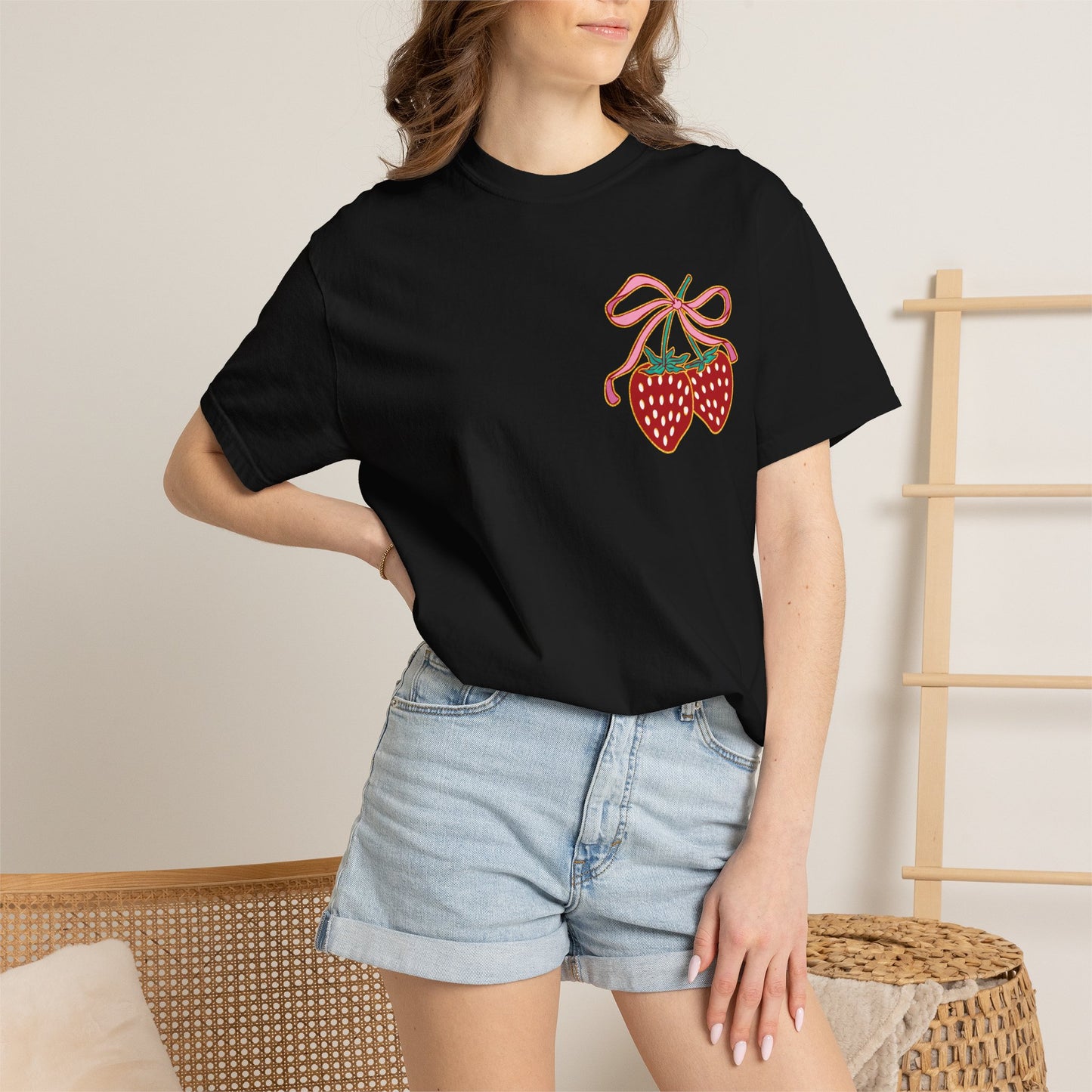 Strawberry Patch Graphic T-Shirt — Cute Ribbon & Flower Fruit Tee