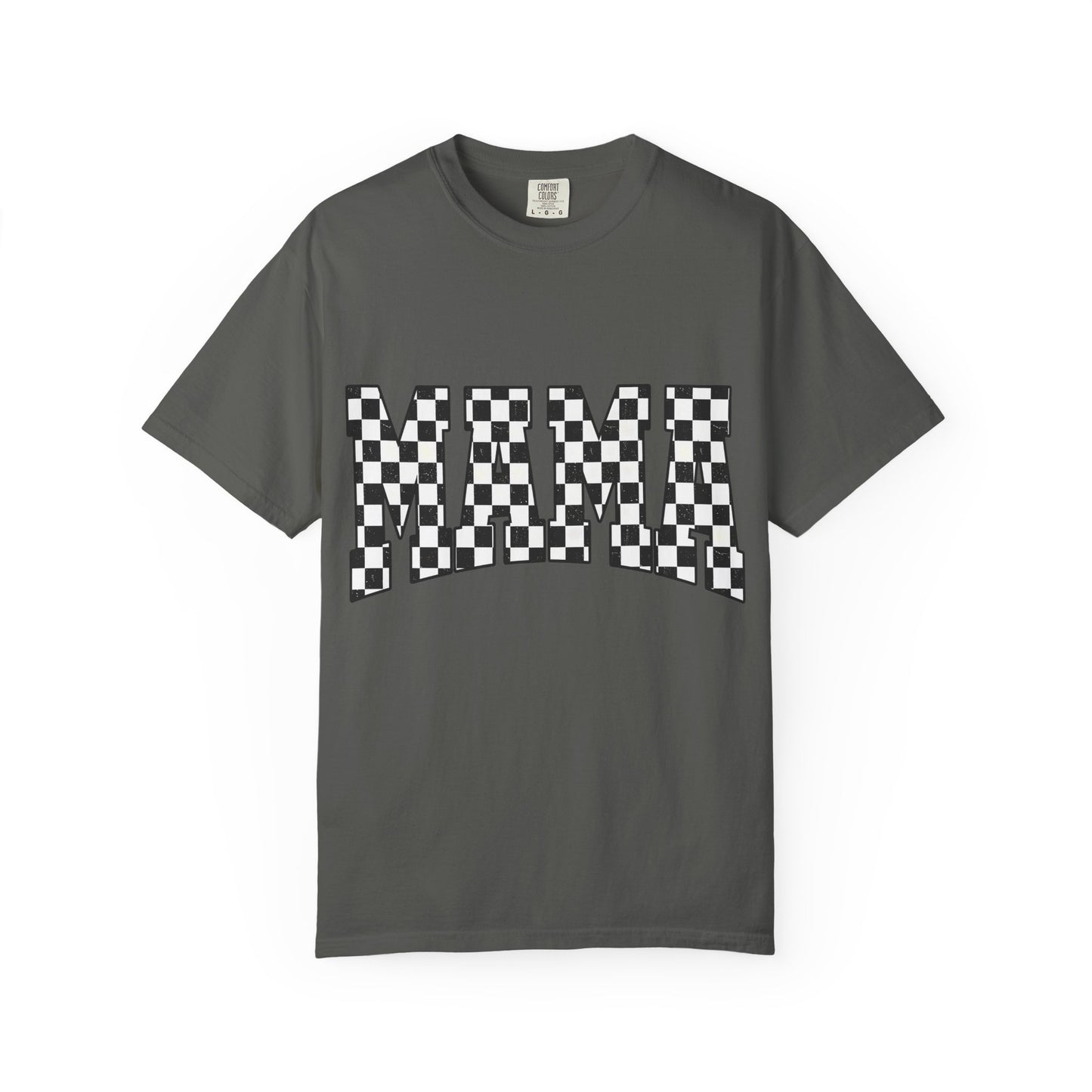 Mama Checkered Graphic Tee — Retro Black & White Mama T-Shirt