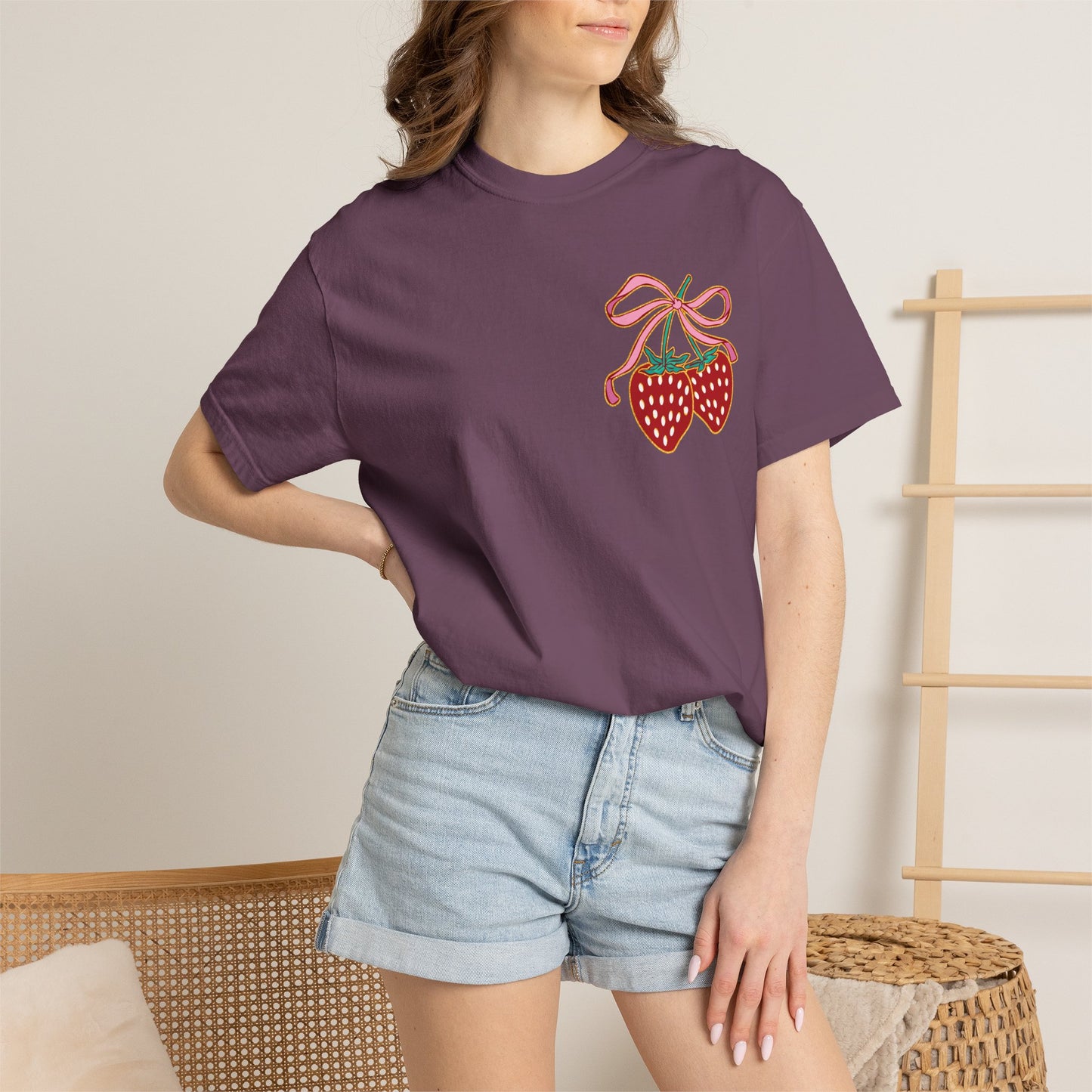 Strawberry Patch Graphic T-Shirt — Cute Ribbon & Flower Fruit Tee