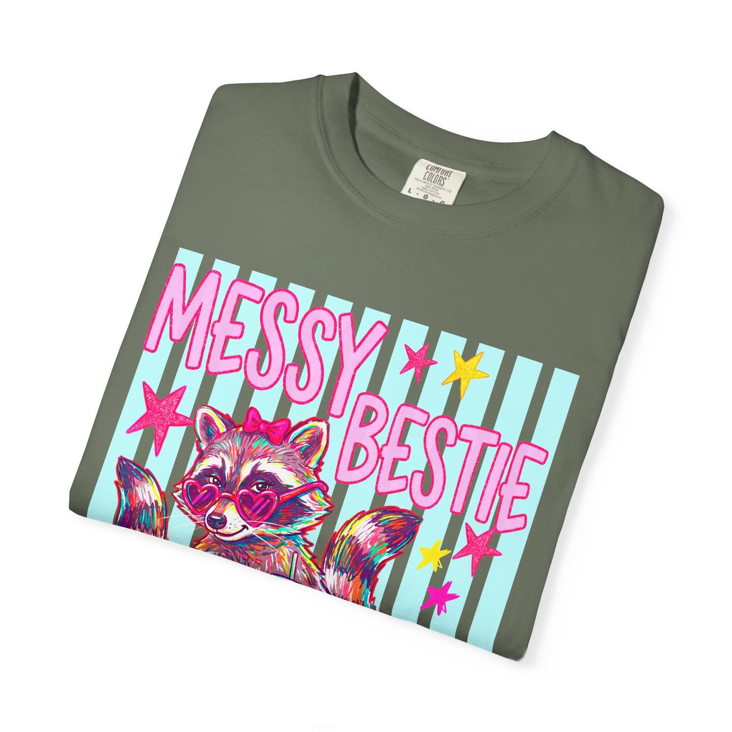 Messy Bestie Raccoon T-Shirt — Cute Colorful Graphic Tee for Friends & Gifts