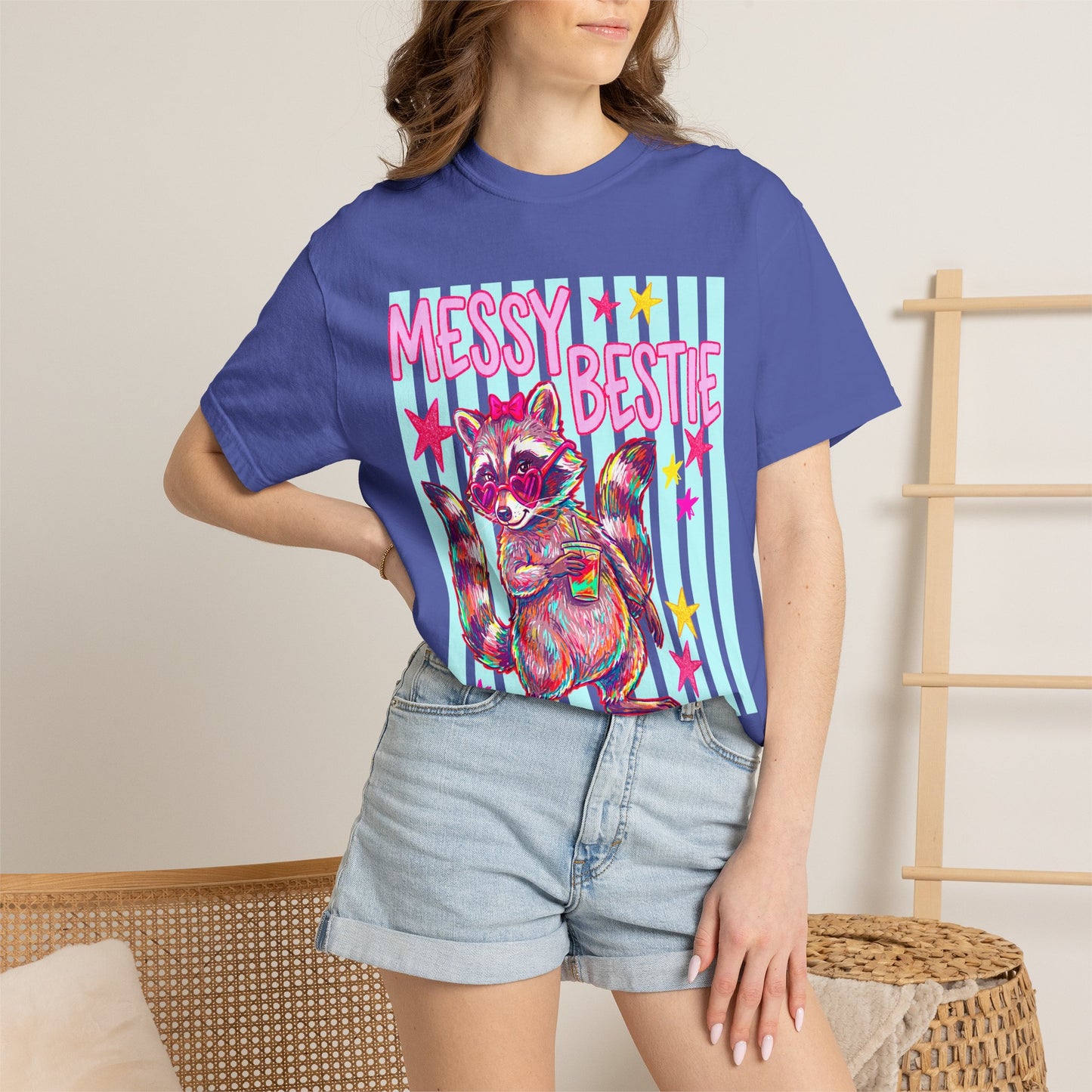 Messy Bestie Raccoon T-Shirt — Cute Colorful Graphic Tee for Friends & Gifts