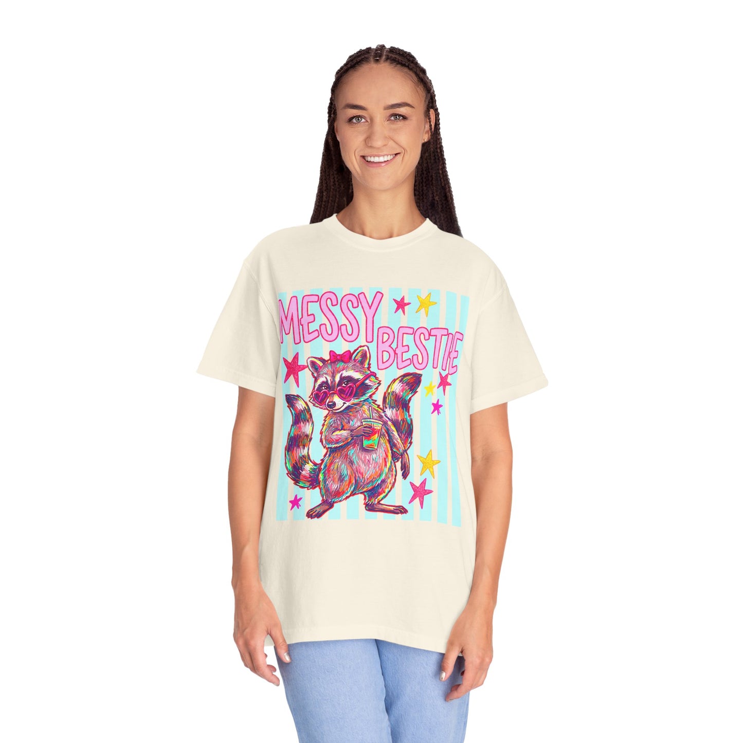 Messy Bestie Raccoon T-Shirt — Cute Colorful Graphic Tee for Friends & Gifts