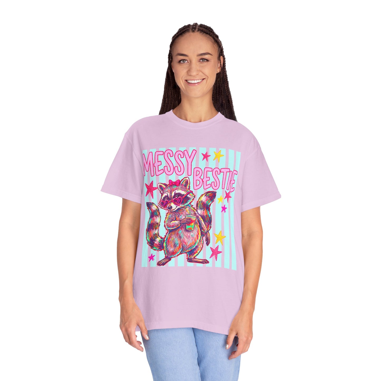 Messy Bestie Raccoon T-Shirt — Cute Colorful Graphic Tee for Friends & Gifts