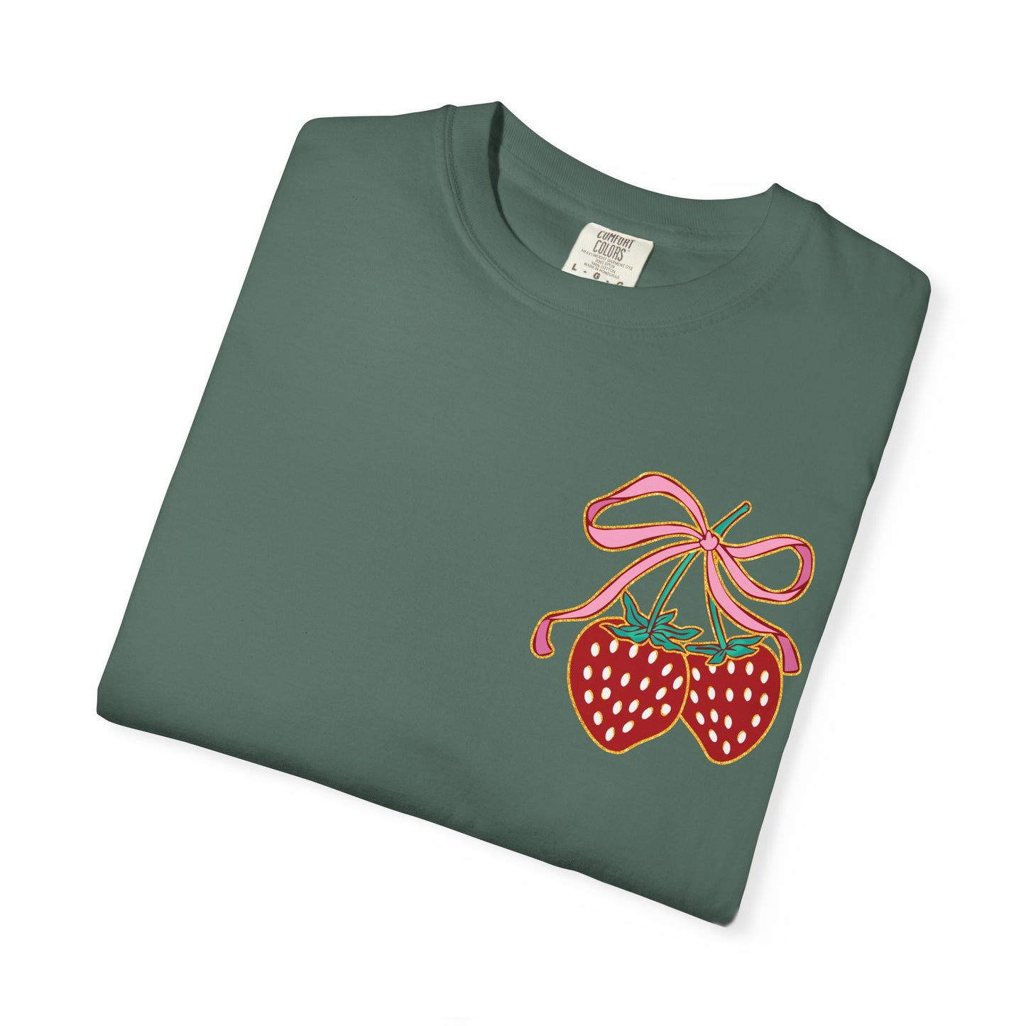 Strawberry Patch Graphic T-Shirt — Cute Ribbon & Flower Fruit Tee