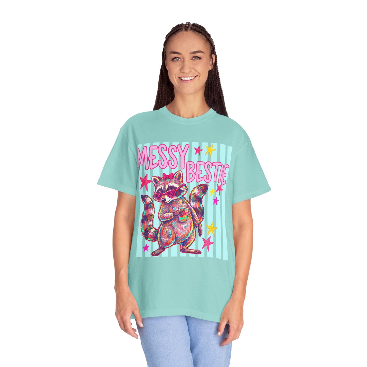 Messy Bestie Raccoon T-Shirt — Cute Colorful Graphic Tee for Friends & Gifts