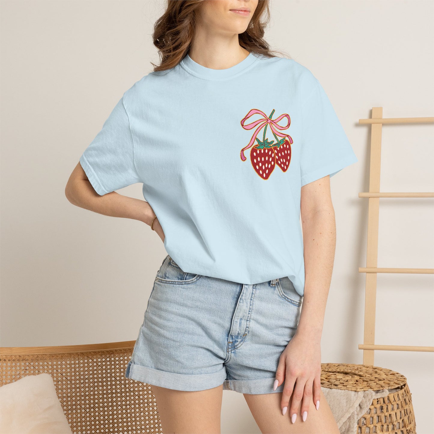 Strawberry Patch Graphic T-Shirt — Cute Ribbon & Flower Fruit Tee