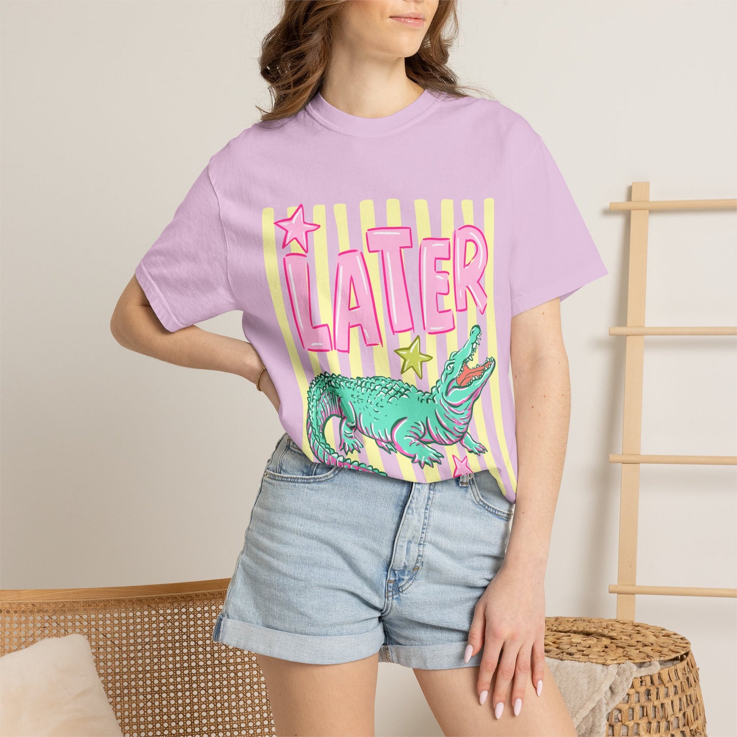 Later/After While T‑Shirt — Retro Neon Alligator Graphic Tee