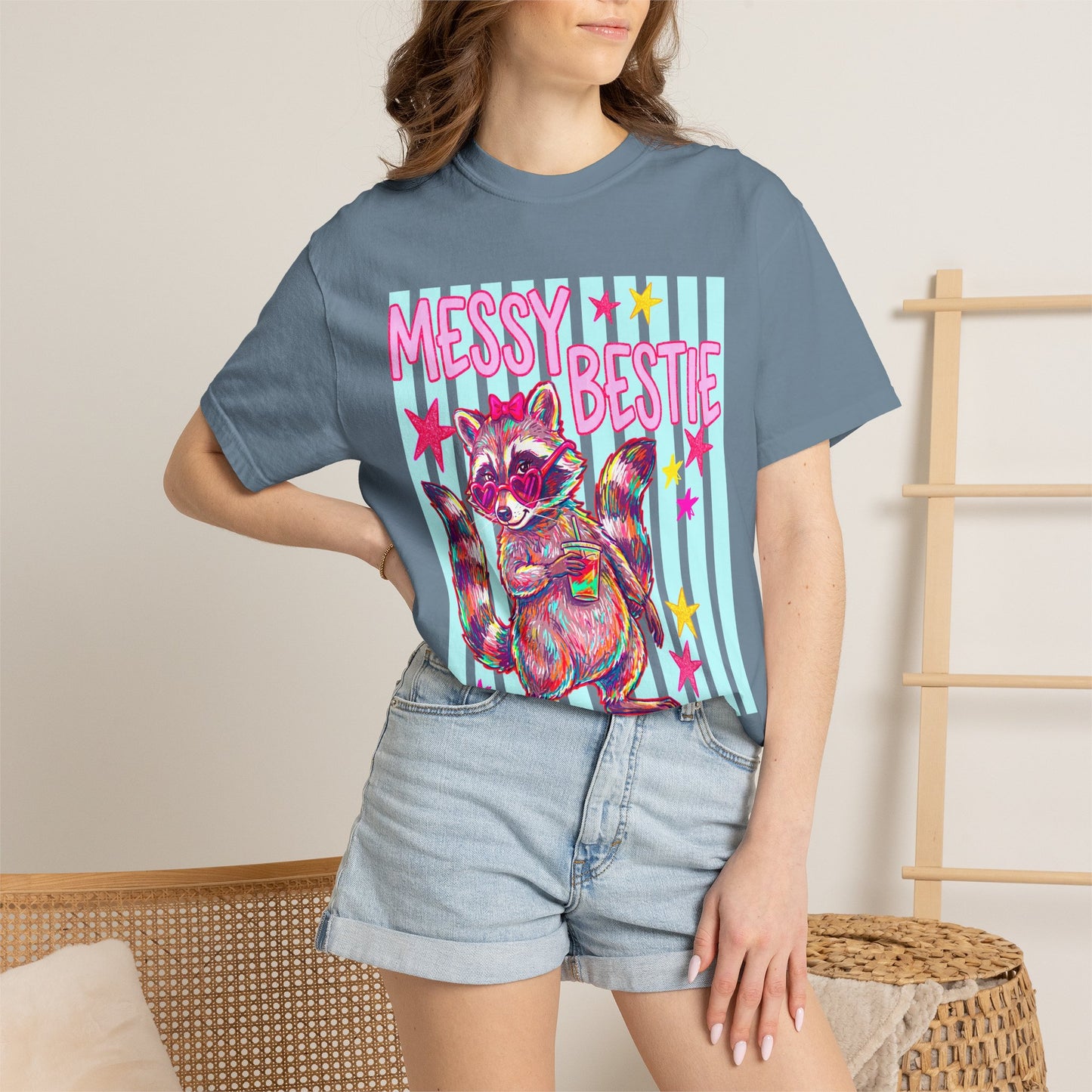 Messy Bestie Raccoon T-Shirt — Cute Colorful Graphic Tee for Friends & Gifts